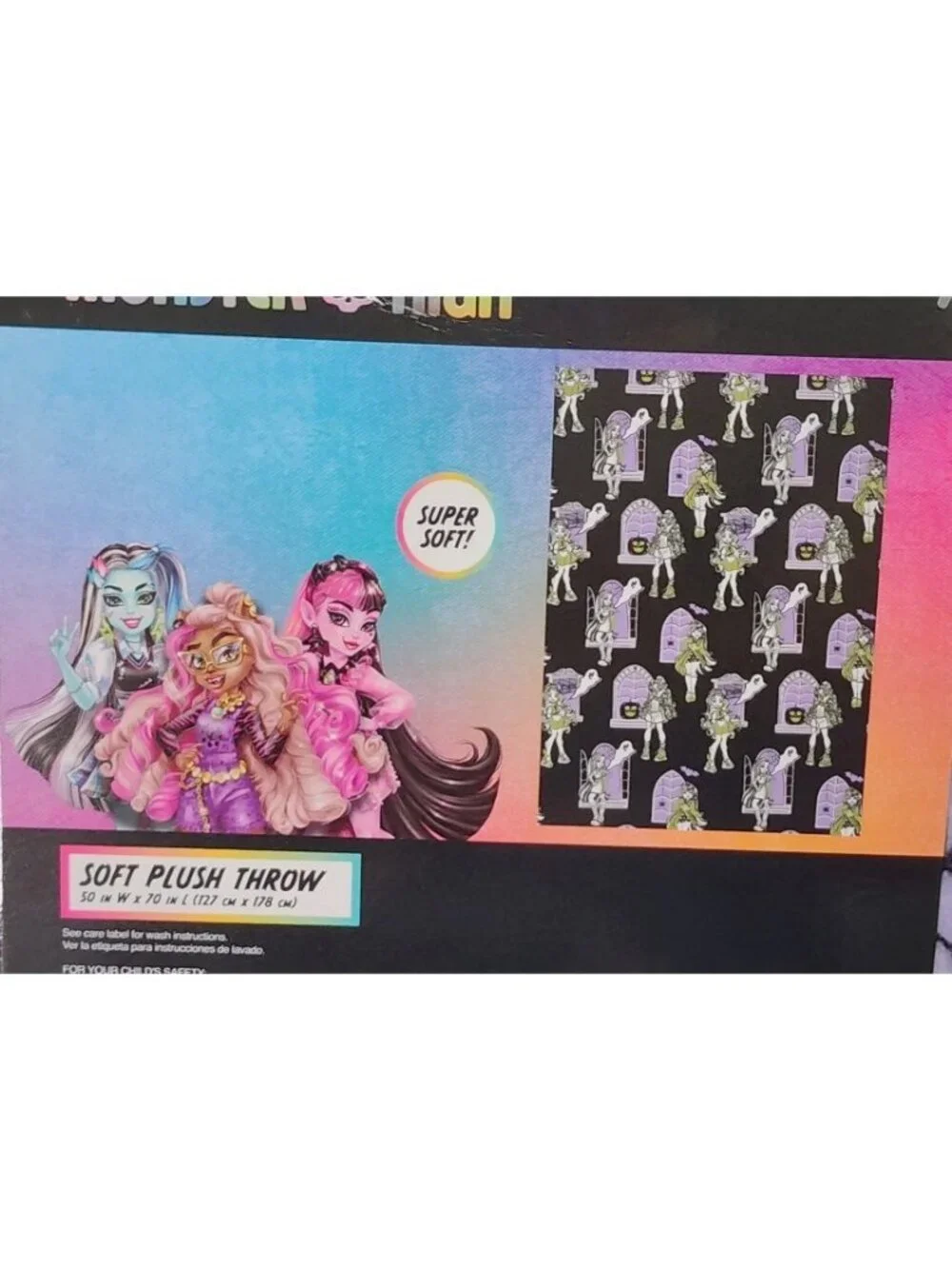 Monster High Halloween Throw Blanket 50x70 Soft Plush Goth Spooky Mattel New